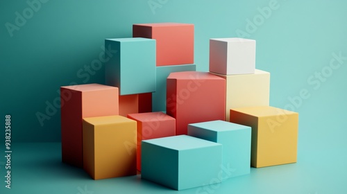 Minimalist 3D blocks creating a layered effect on a plain background