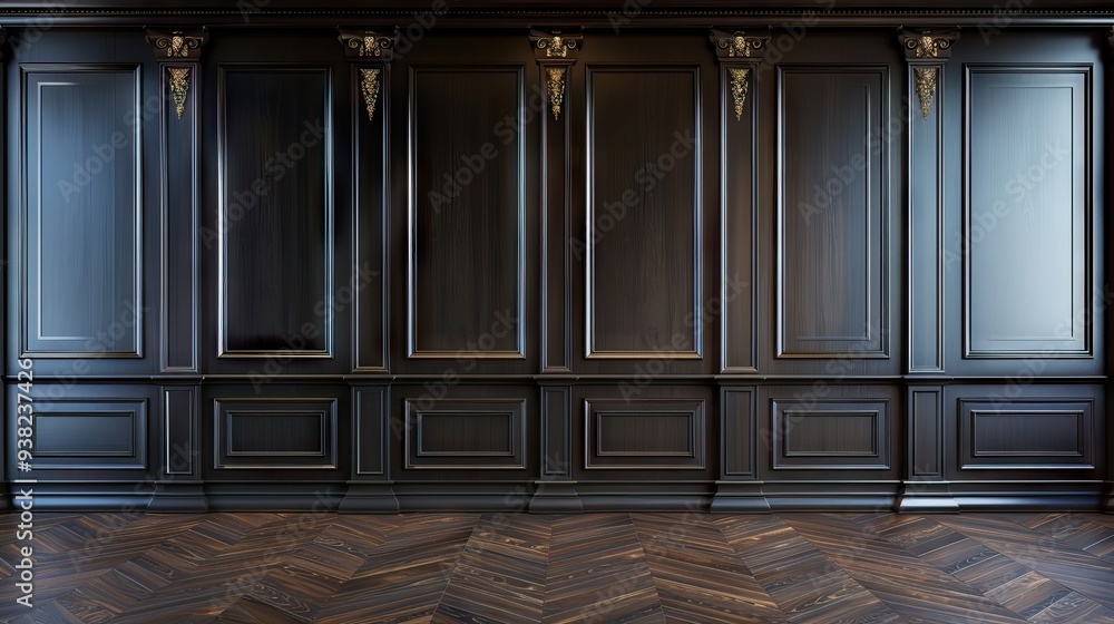 Classic Wooden Panels and Laminate Flooring in Modern Luxury Home Interior. AI generated illustration Classic Wooden Panels and Laminate Flooring in Modern Luxury Home Interior. AI generated illustration
