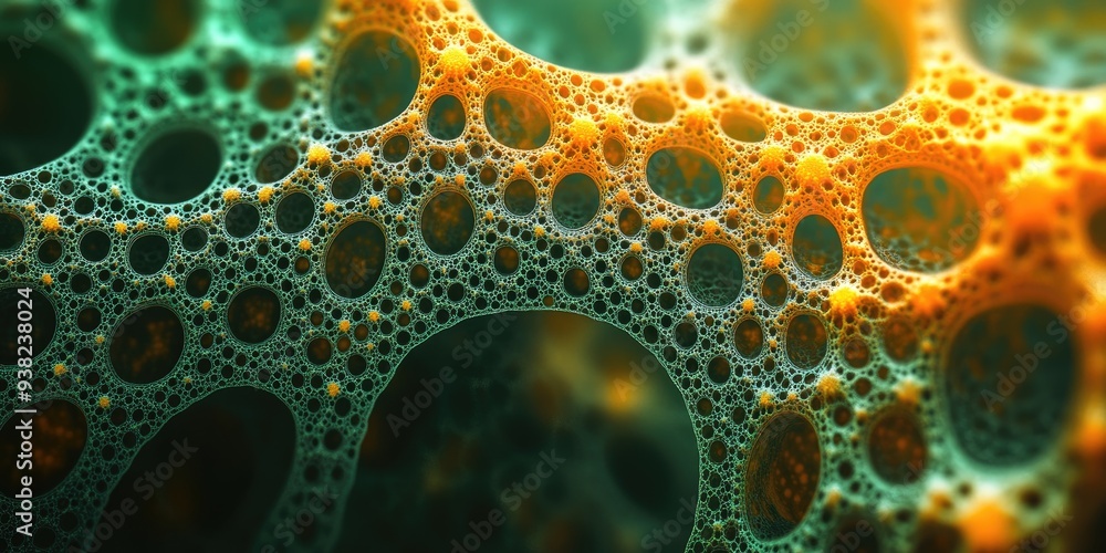 Abstract Macro Photograph of a Complex Cellular Structure with Green and Orange Tones Abstract Macro Photograph of a Complex Cellular Structure with Green and Orange Tones