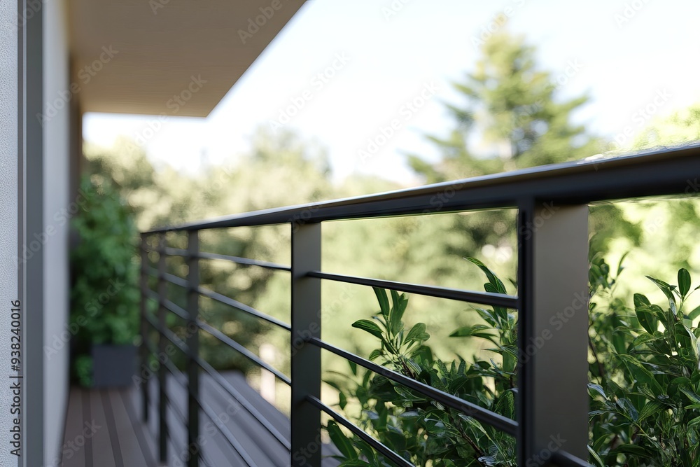 Ultra-Realistic Close-Up of a Modern Grey Aluminum Balcony Handrail. AI generated illustration Ultra-Realistic Close-Up of a Modern Grey Aluminum Balcony Handrail. AI generated illustration