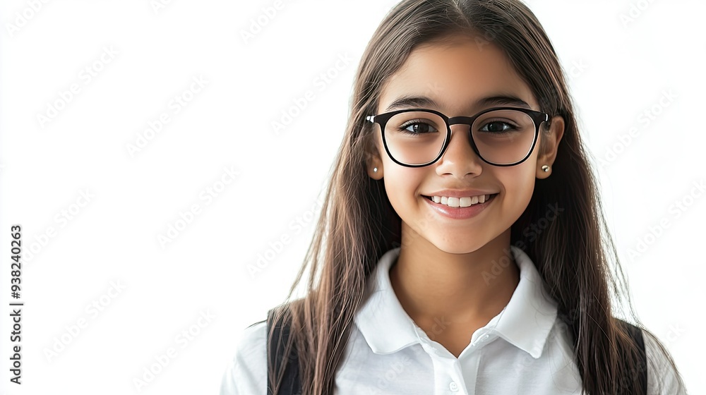 A middle school student in uniform, ready for class, with a white background and clear copy space for school promotions. A middle school student in uniform, ready for class, with a white background and clear copy space for school promotions.
