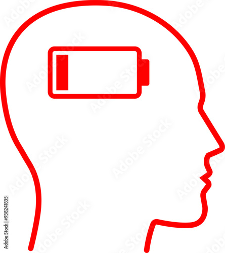 Head with low charge battery icon in linear style.