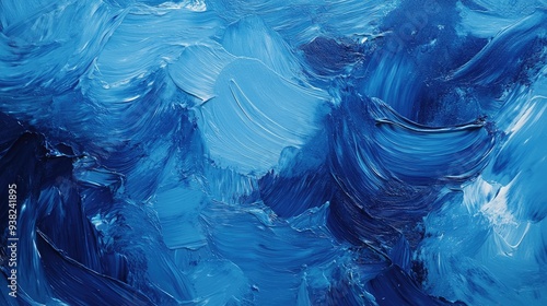 Fototapeta Naklejka Na Ścianę i Meble -  Abstract blue paint texture from a top view, with brushstrokes and patterns blending harmoniously.