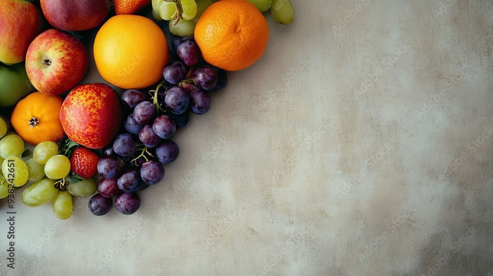 Abstract view of assorted fruits, clean background and plenty of copy space, ideal for food and health-related content Abstract view of assorted fruits, clean background and plenty of copy space, ideal for food and health-related content