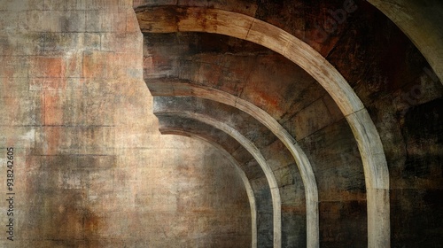 Abstract view of a medieval aqueduct arches, isolated against a plain backdrop, focusing on architectural details.