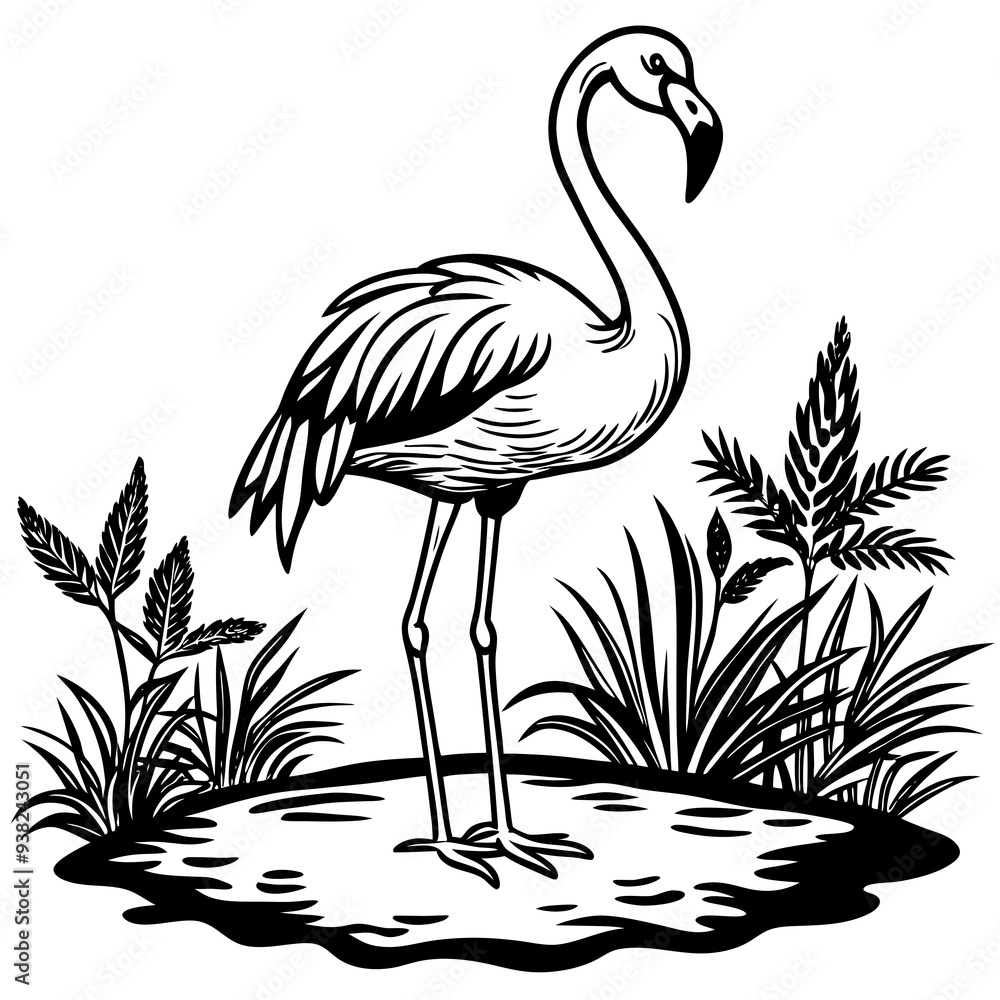 Obraz premium Single-Leg Flamingo by the Pond vector