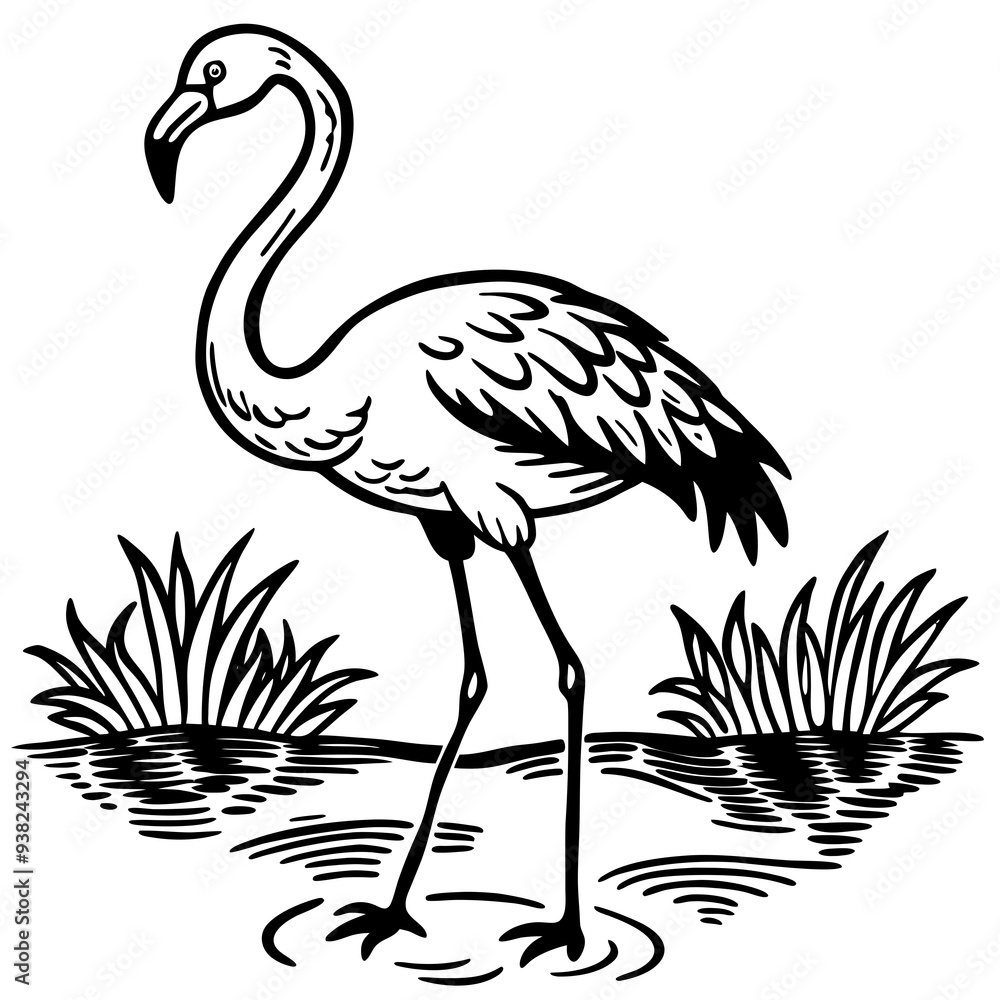 Obraz premium Single-Leg Flamingo by the Pond vector