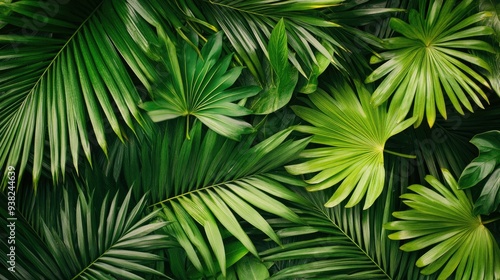 Close-up of lush green palm leaves, set against a plain background, highlighting the texture and tropical vibe.