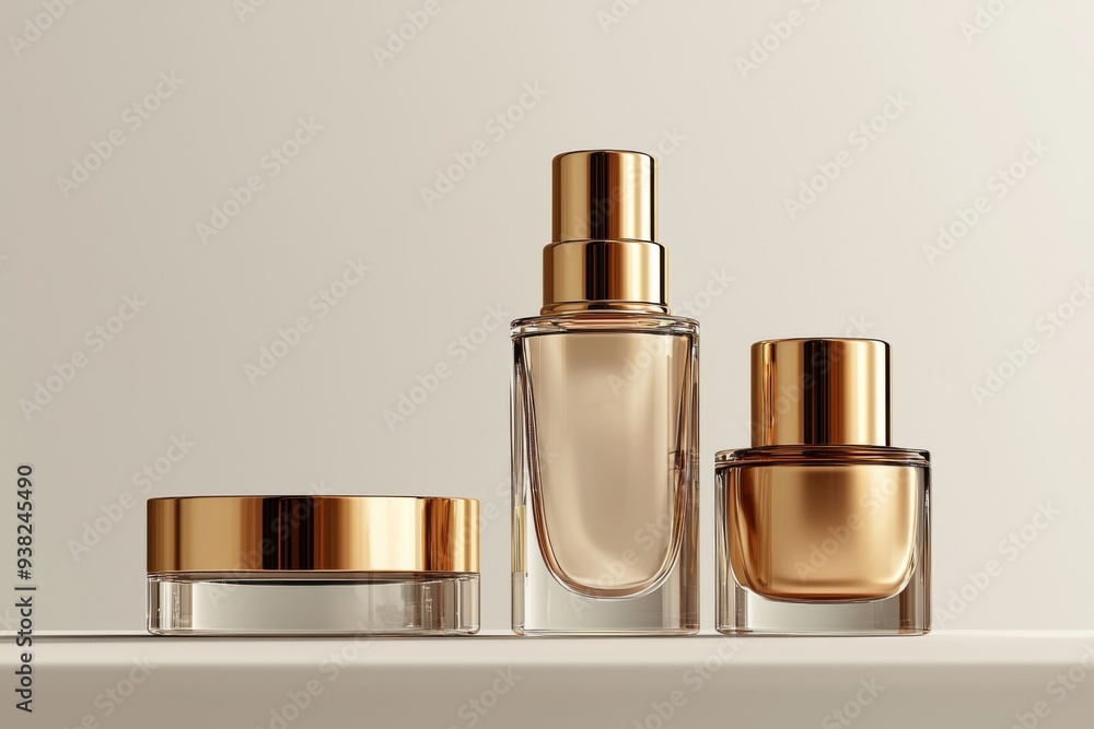 Luxurious cosmetic packaging bottles created with generative AI Luxurious cosmetic packaging bottles created with generative AI