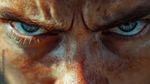 close-up of a persons face with a deeply furrowed brow, eyes glaring with intensity, capturing a moment of seething anger