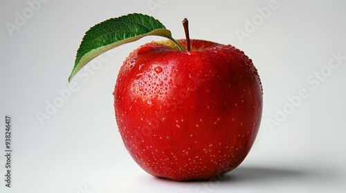 Ripe red apple with leaf on white background, Food Photography