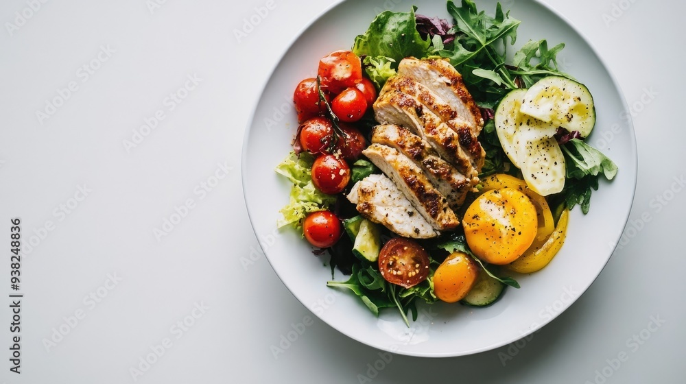 Minimalistic presentation of a plate with lean proteins and fresh veggies, emphasizing health and simplicity. Minimalistic presentation of a plate with lean proteins and fresh veggies, emphasizing health and simplicity.