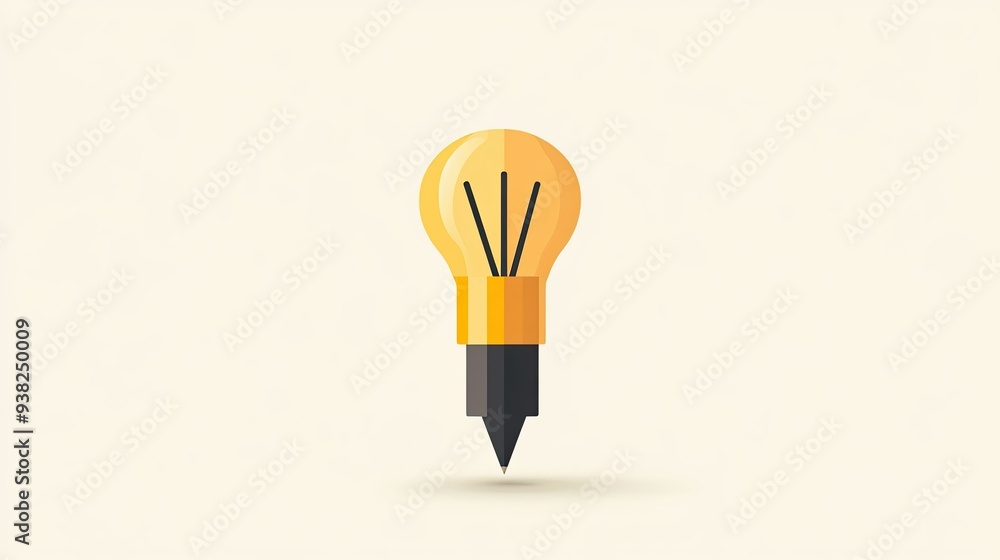 Simple design of a pencil and a light bulb icon together, illustrating creativity on a clean background. Simple design of a pencil and a light bulb icon together, illustrating creativity on a clean background.