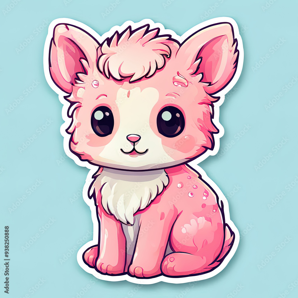 Cute pink cartoon puppy with big eyes. Cute pink cartoon puppy with big eyes.