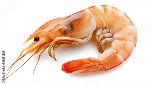 Close-up of a cooked shrimp, isolated on a white background.