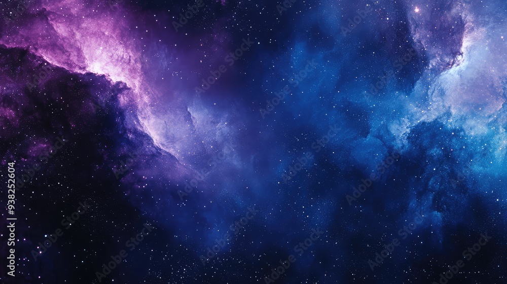 Fototapeta premium Abstract galactic textures featuring deep blues and purples with specks of stardust and shimmering cosmic dust.