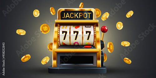 Golden slot machine wins the jackpot. 777 Big win concept. Casino jackpot.