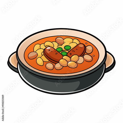 Rustic Cassoulet Plate - Hearty French Stew on White Background