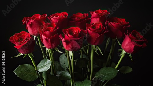 A dozen red roses, their bright petals glowing, symbolizing eternal love and passion.