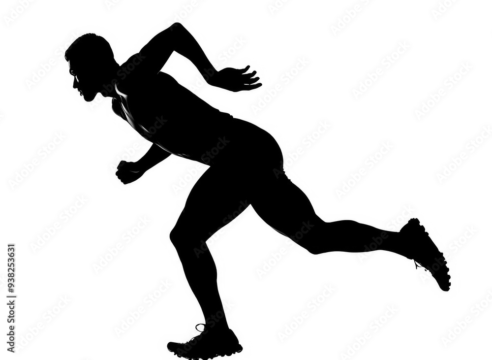 Black silhouette of a runner in mid-stride on a white background. Black silhouette of a runner in mid-stride on a white background.