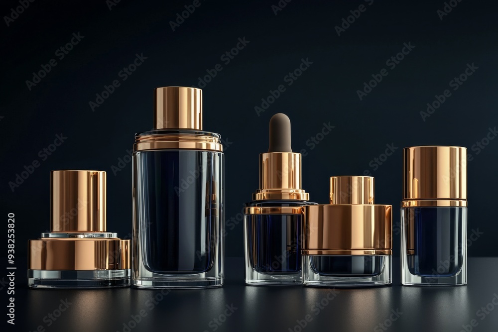 Luxurious cosmetic packaging bottles created with generative AI Luxurious cosmetic packaging bottles created with generative AI