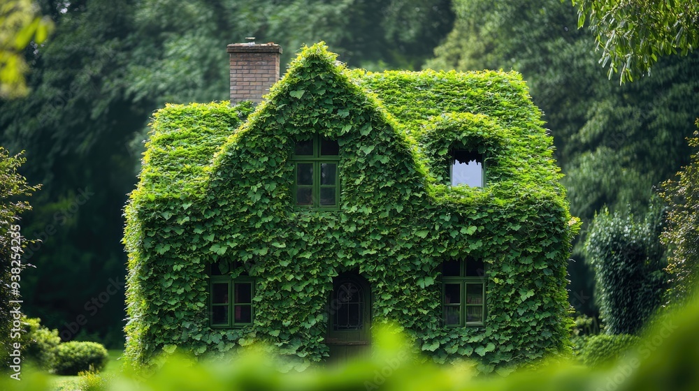 A house made entirely of green leaves, symbolizing harmony with nature and sustainable living practices. A house made entirely of green leaves, symbolizing harmony with nature and sustainable living practices.