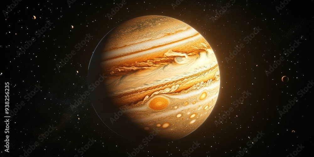 A close-up view of Jupiter, the largest planet in our solar system, with its distinctive swirling clouds and Great Red Spot. A close-up view of Jupiter, the largest planet in our solar system, with its distinctive swirling clouds and Great Red Spot.