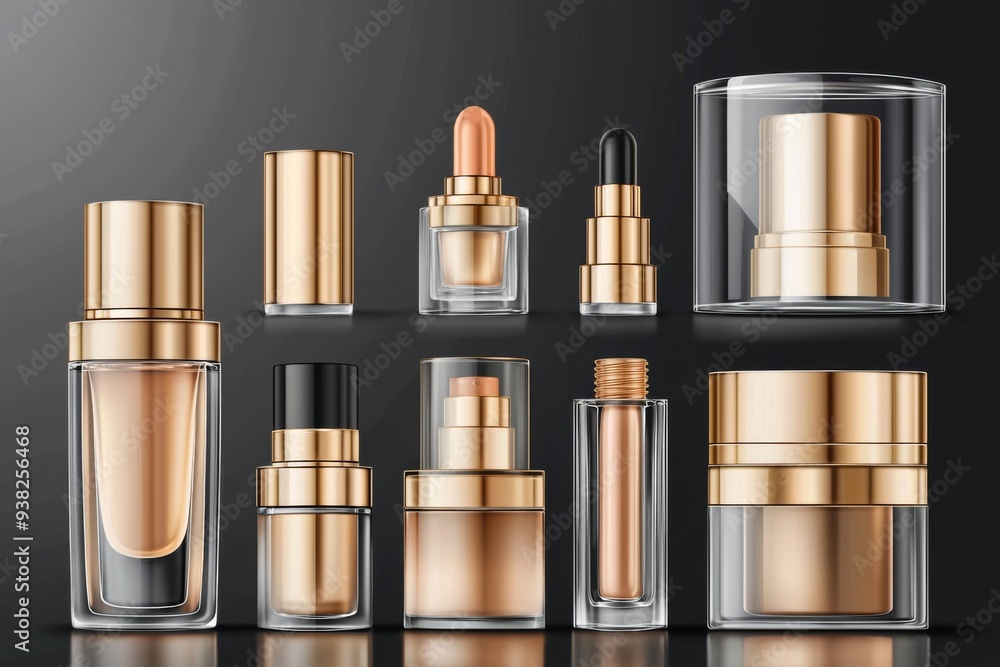 Luxurious cosmetic packaging bottles created with generative AI