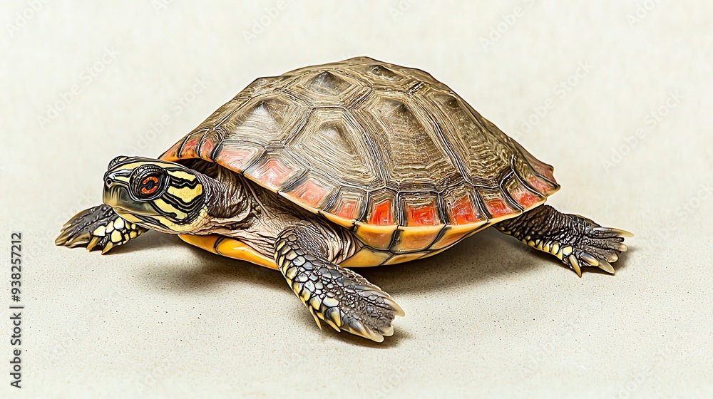Obraz premium Close-up of a painted turtle with its shell and legs visible.