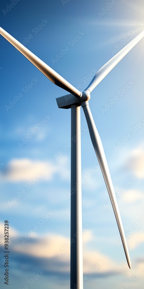 Fototapeta premium Wind turbine against blue sky with white clouds.