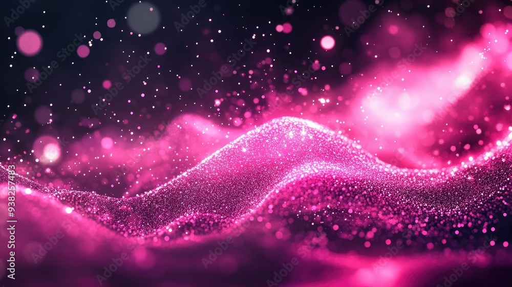 A stunning abstract digital background with waves of glowing pink particles, creating a futuristic and vibrant scene. A stunning abstract digital background with waves of glowing pink particles, creating a futuristic and vibrant scene.