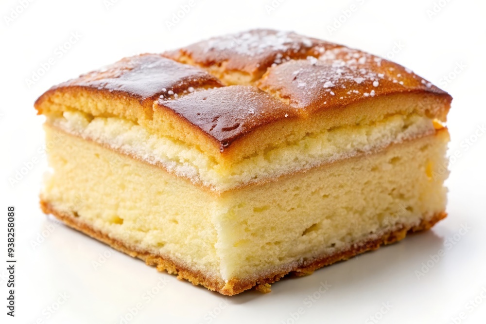A close-up of a freshly baked sponge cake, featuring layers of soft and airy cake with a rich and creamy filling. The cake is topped with a delicate layer of icing, symbolizing sweetness, indulgen A close-up of a freshly baked sponge cake, featuring layers of soft and airy cake with a rich and creamy filling. The cake is topped with a delicate layer of icing, symbolizing sweetness, indulgen