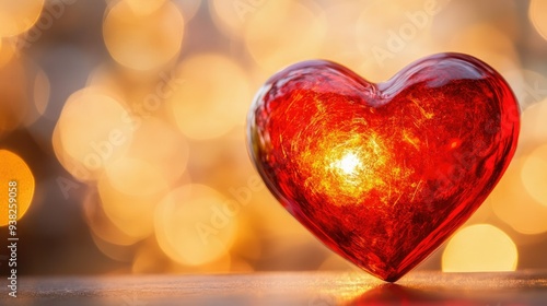 A vibrant red heart glowing against a soft, warm background, symbolizing enduring love and emotion.