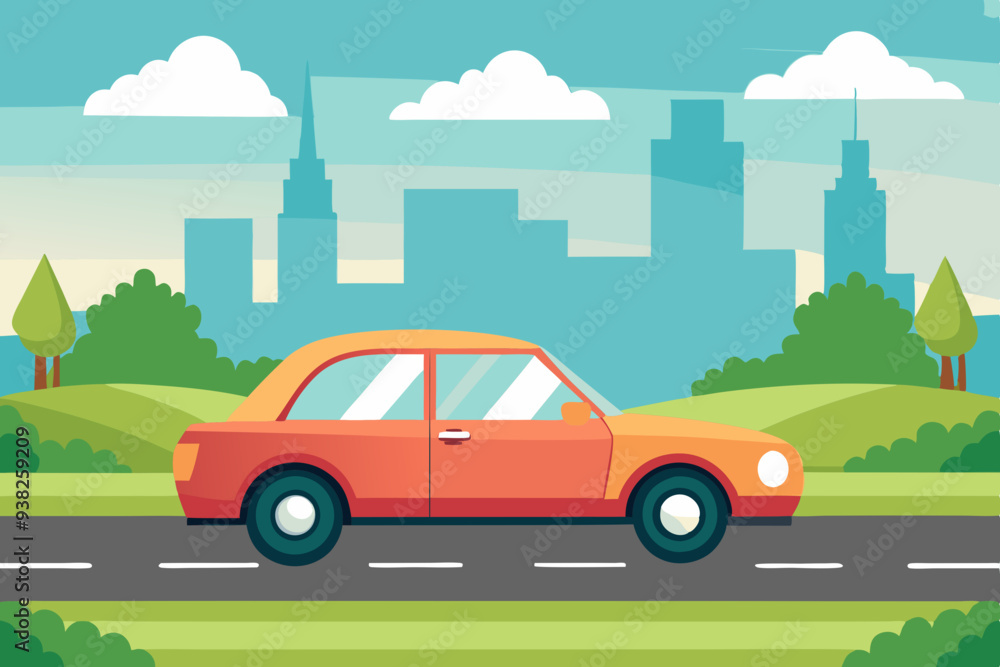 The car is on the road vector The car is on the road vector