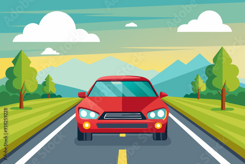 The car is on the road vector