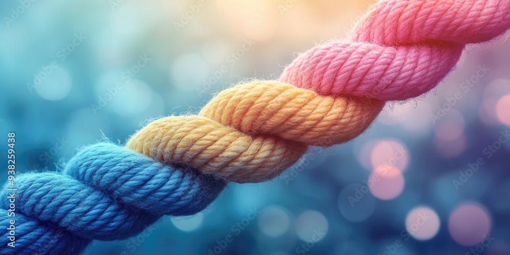 Multicolored Rope Twisted and Interwoven Close Up Multicolored Rope Twisted and Interwoven Close Up