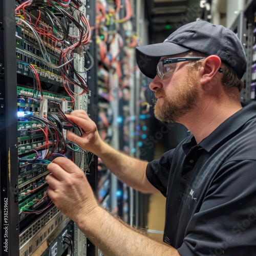 Technician Working on Server Rack