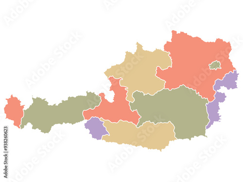 Map of Austria by region in different colors.