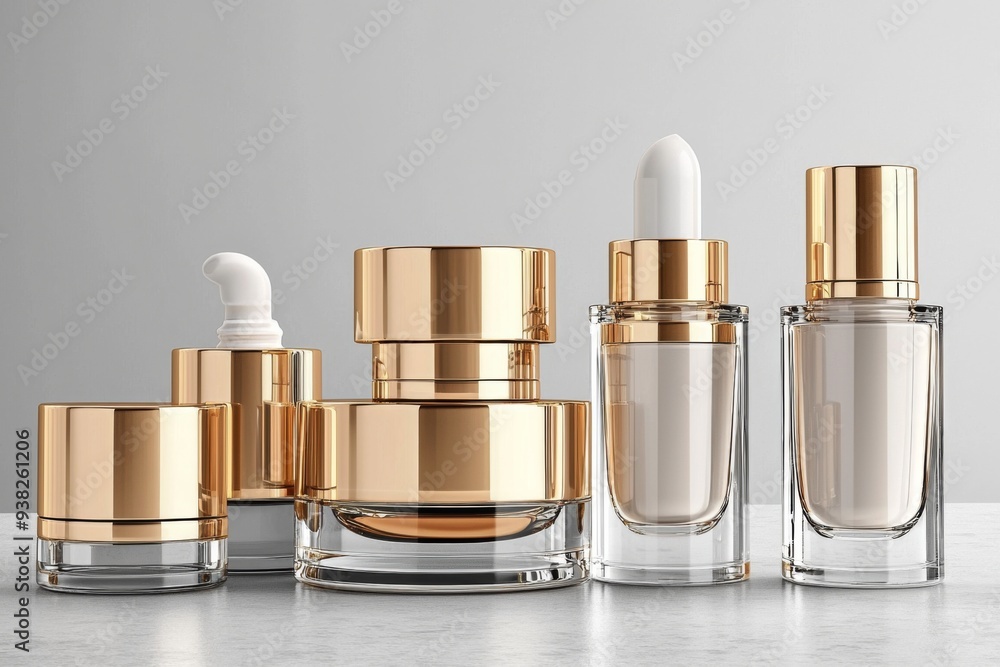 Luxurious cosmetic packaging bottles created with generative AI Luxurious cosmetic packaging bottles created with generative AI