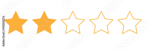 2out of 5 stars rating icons on white background isolated on white background. Negative customer review or product rating.