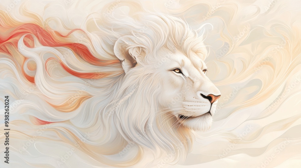 Fototapeta premium A white lion with red hair blowing in the wind