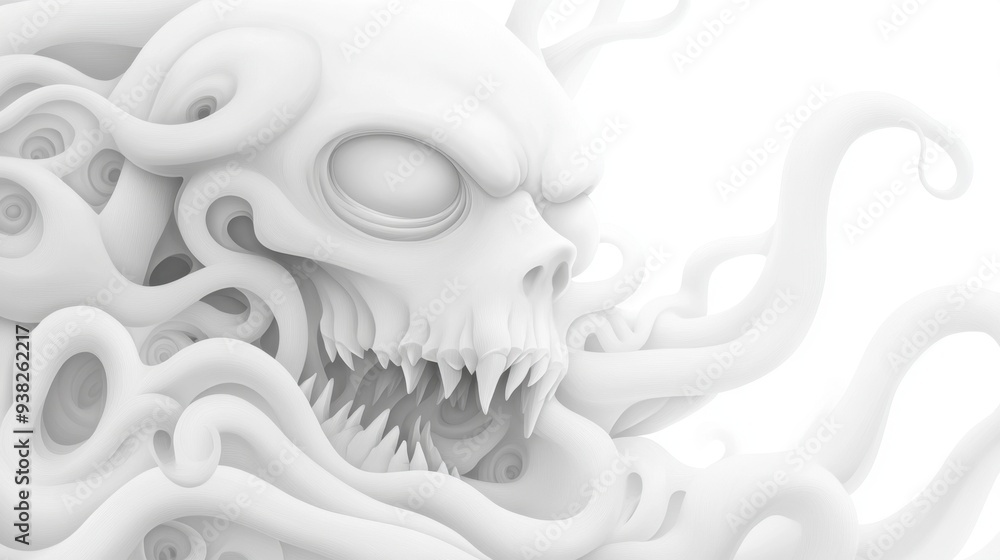 A skull with a mouth full of teeth and a white background A skull with a mouth full of teeth and a white background