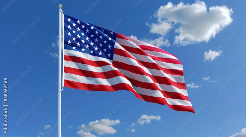 Waving American Flag Against a Scenic Background – Patriotic Symbolism for Celebrations and Advertising Waving American Flag Against a Scenic Background – Patriotic Symbolism for Celebrations and Advertising