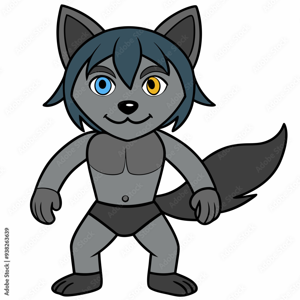 Full-Body Wolf with Human Features Vector Design art vector illustration Full-Body Wolf with Human Features Vector Design art vector illustration