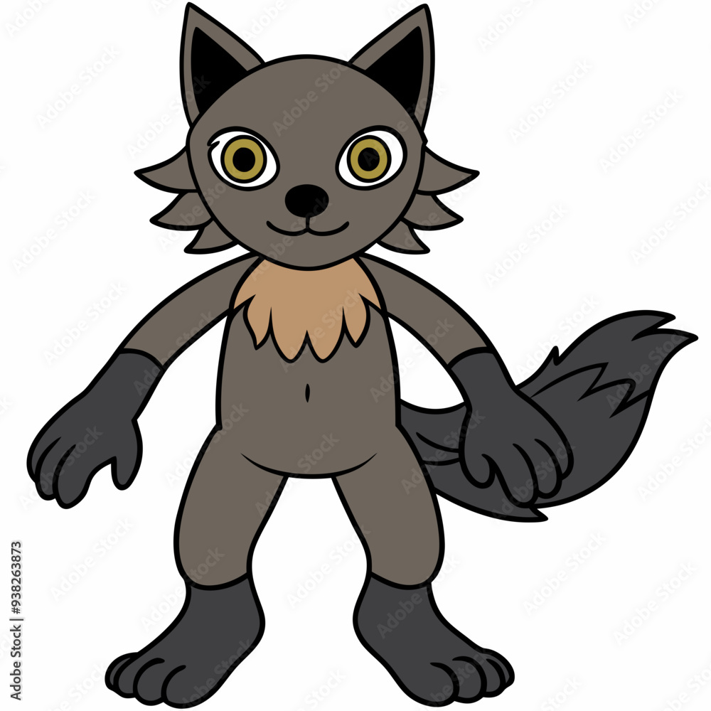 Full-Body Wolf with Human Features Vector Design art vector illustration Full-Body Wolf with Human Features Vector Design art vector illustration