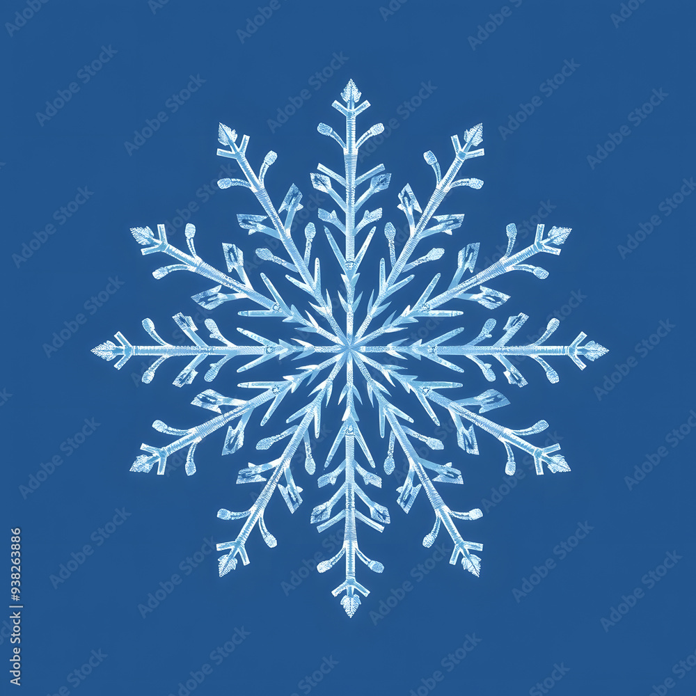 Delicate snowflake design against a deep blue background during winter season Delicate snowflake design against a deep blue background during winter season