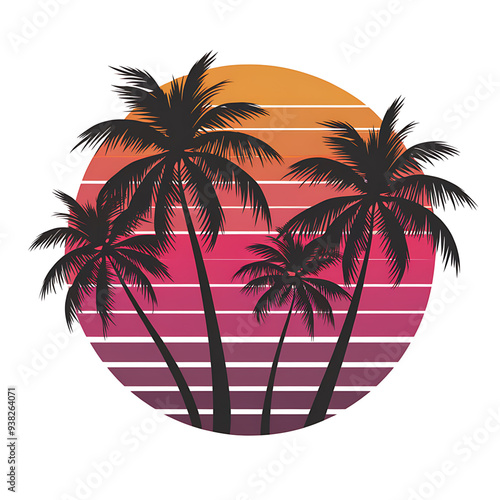 Set of retro sunsets in 80s and 90s style. Abstract sun at beach background with sunny vector and t-shirt design