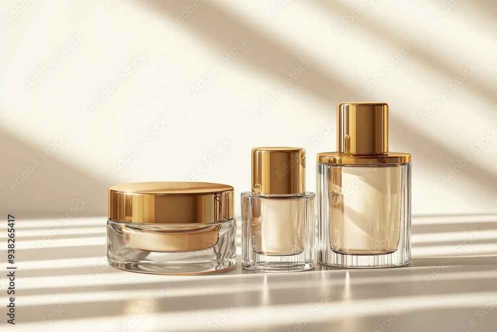 Luxurious cosmetic packaging bottles created with generative AI Luxurious cosmetic packaging bottles created with generative AI