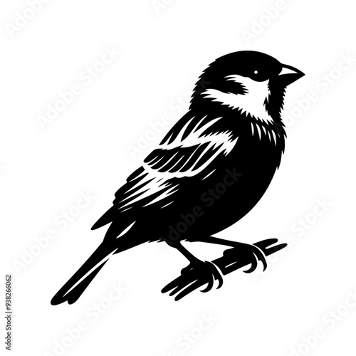 Sparrow silhouette, vector black color silhouette solid white background