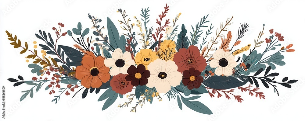 A bouquet of hand-drawn wildflowers, ideal for nature-inspired compositions, wildflowers, clipart, white background A bouquet of hand-drawn wildflowers, ideal for nature-inspired compositions, wildflowers, clipart, white background